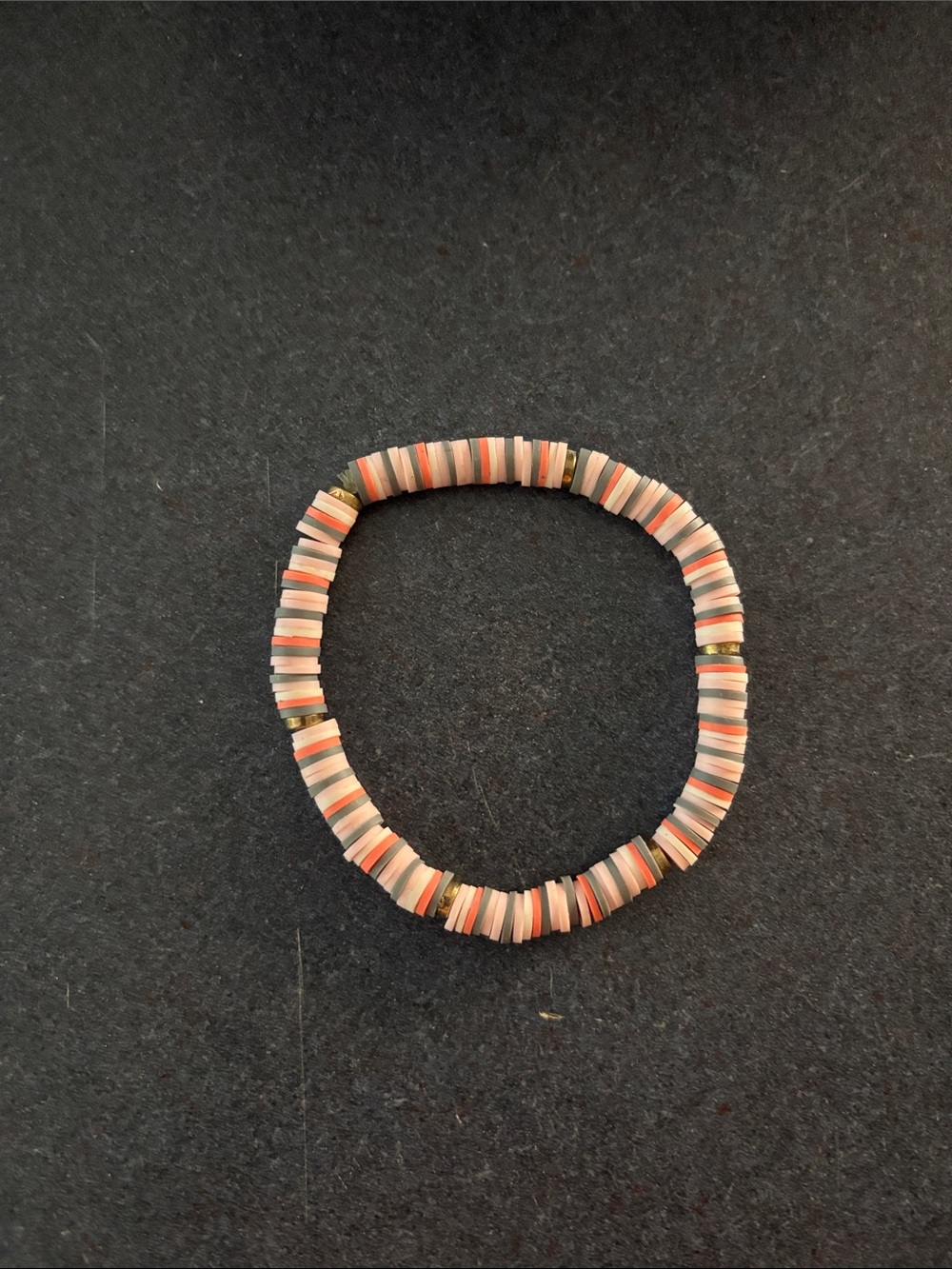 Stretch Disk Bead Bracelet in Coral, Peach, White & Gold
